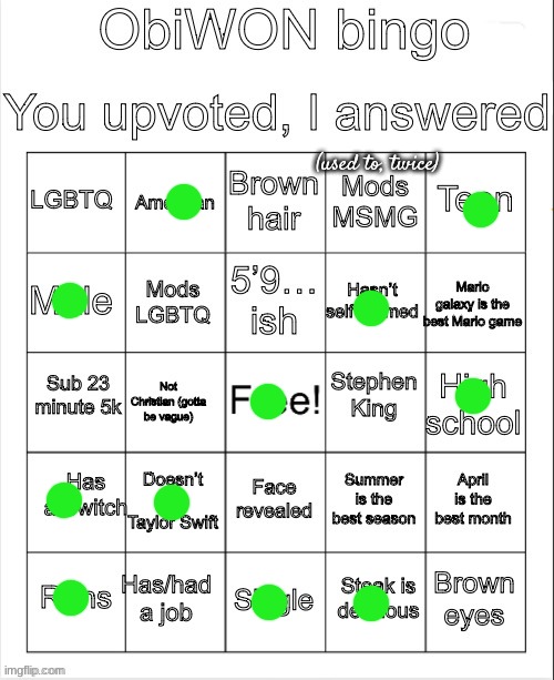 just cuz i born in april doesnt mean i think its the best month | (used to, twice) | image tagged in obiwon bingo | made w/ Imgflip meme maker