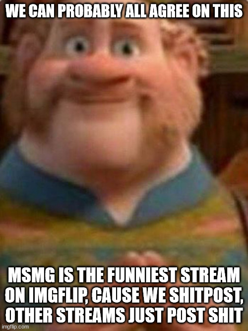 fun stream, politics stream, many others | WE CAN PROBABLY ALL AGREE ON THIS; MSMG IS THE FUNNIEST STREAM ON IMGFLIP, CAUSE WE SHITPOST, OTHER STREAMS JUST POST SHIT | image tagged in i agree | made w/ Imgflip meme maker