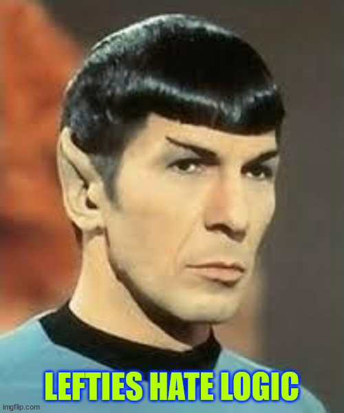 Spock Logic | LEFTIES HATE LOGIC | image tagged in spock logic | made w/ Imgflip meme maker