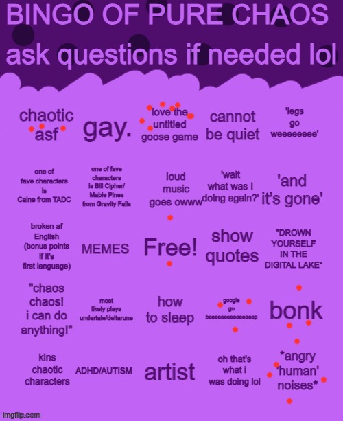 Bingo of pure chaos | image tagged in bingo of pure chaos | made w/ Imgflip meme maker