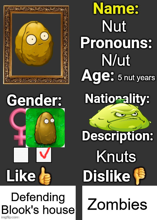 Nut; N/ut; 5 nut years; Knuts; Defending Blook's house; Zombies | image tagged in introduce thyself | made w/ Imgflip meme maker