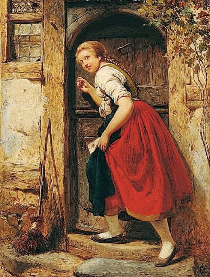 old painting woman at the door Blank Meme Template