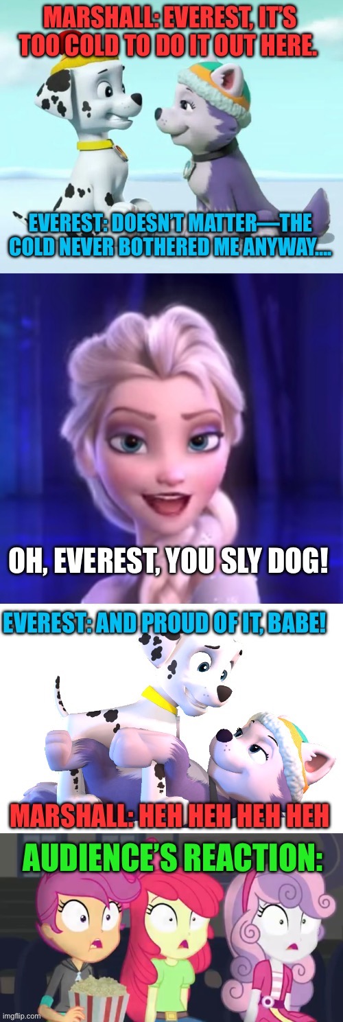 Paw Patrol & Frozen crossover | image tagged in paw patrol,innuendo,nickelodeon,my little pony friendship is magic,elsa frozen,equestria girls | made w/ Imgflip meme maker