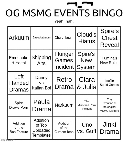 og msmg events bingo | Yeah, nah. | image tagged in og msmg events bingo | made w/ Imgflip meme maker