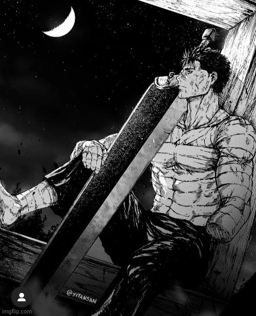 Berserk Guts looking at sky | image tagged in berserk guts looking at sky | made w/ Imgflip meme maker