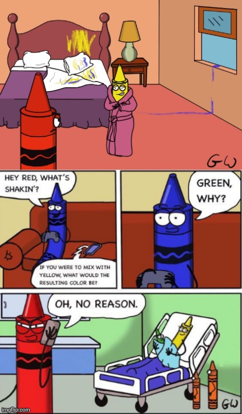 Yellow crayon a cheater | image tagged in yellow,crayons,crayon,green,comics,comics/cartoons | made w/ Imgflip meme maker