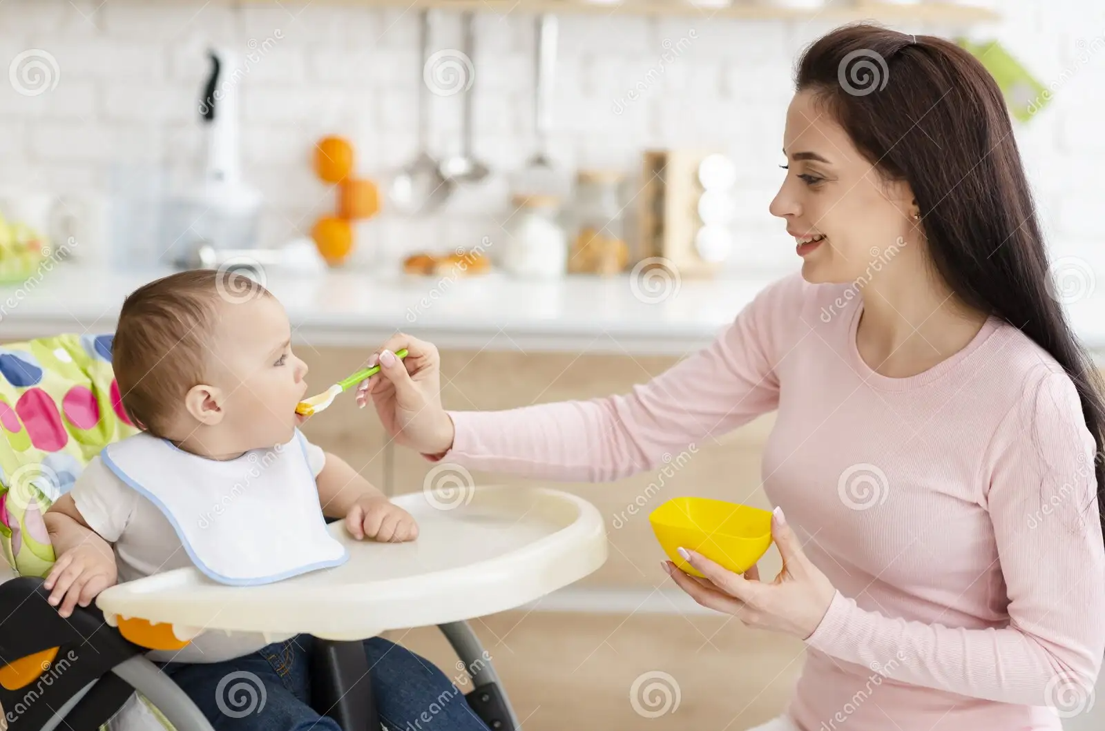 Mother Feeding Baby in High Chair Blank Meme Template