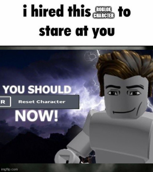 i hired this roblox character to stare at you | ROBLOX CHARCTER | image tagged in i hired this fox to stare at you | made w/ Imgflip meme maker