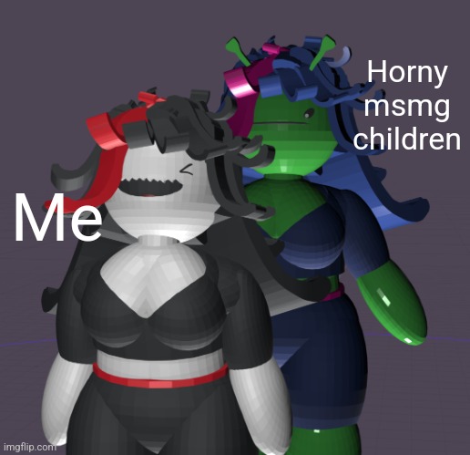 Claire and peanoid claire | Horny msmg children; Me | image tagged in claire and peanoid claire | made w/ Imgflip meme maker