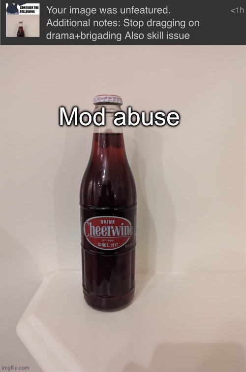 Mod abuse | image tagged in cheerwine | made w/ Imgflip meme maker