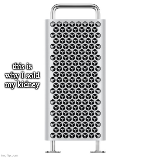 Apple Mac Pro | this is why I sold my kidney | image tagged in apple mac pro | made w/ Imgflip meme maker