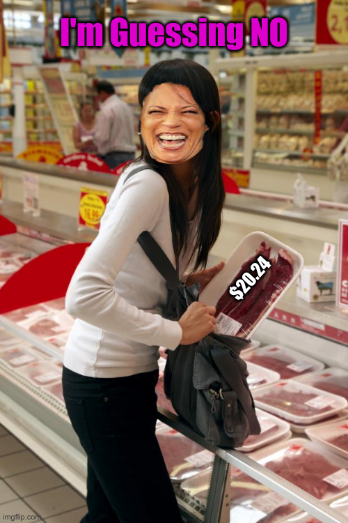 girl stealing meat | I'm Guessing NO $20.24 | image tagged in girl stealing meat | made w/ Imgflip meme maker