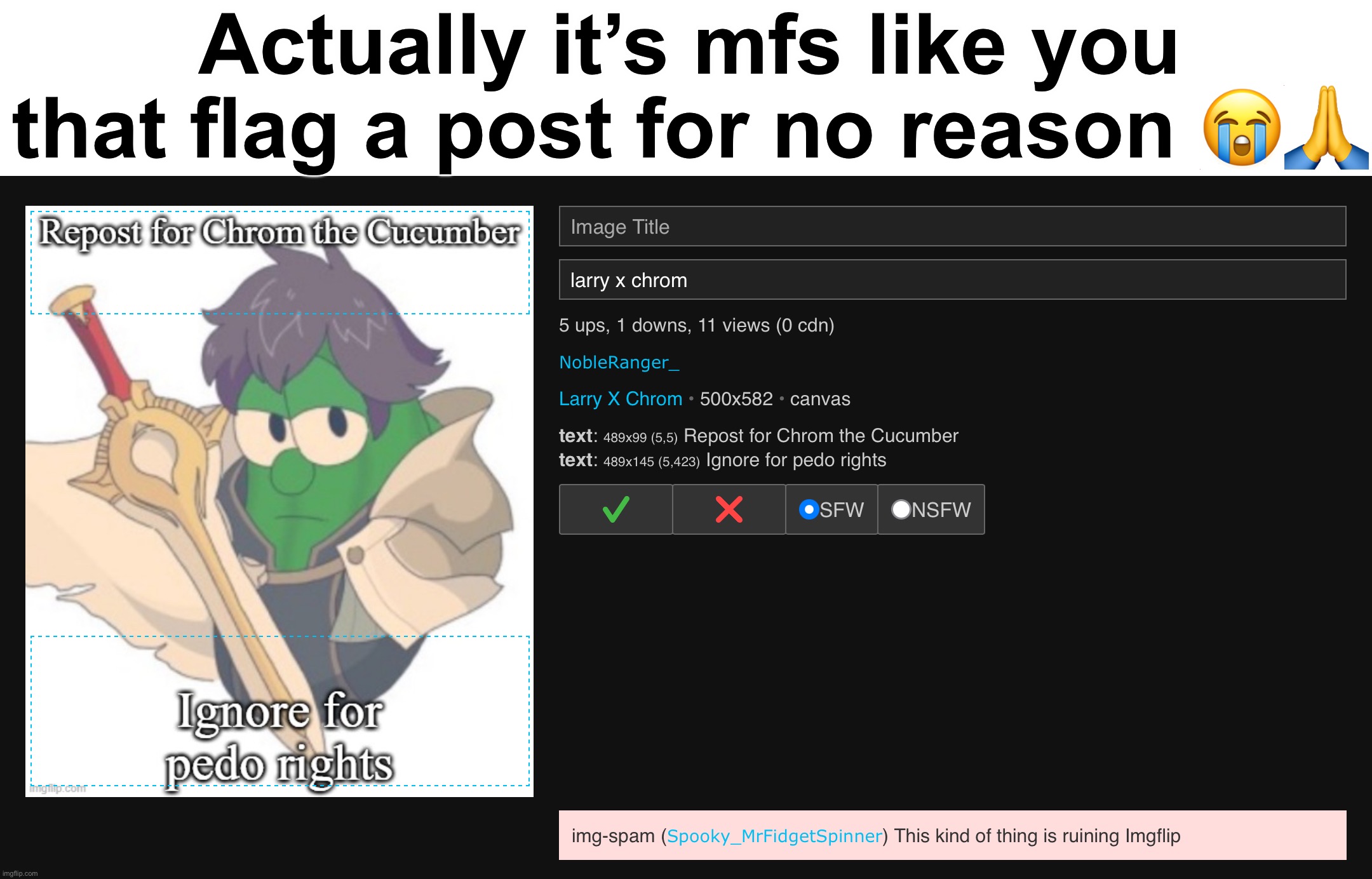 Actually it’s mfs like you that flag a post for no reason 😭🙏 | made w/ Imgflip meme maker