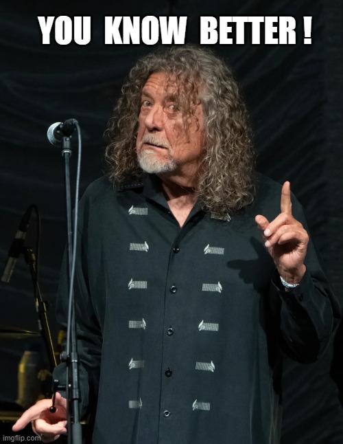 YOU KNOW BETTER ! | YOU  KNOW  BETTER ! | image tagged in robert plant | made w/ Imgflip meme maker