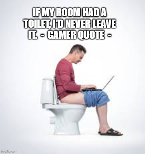 memes by Brad - If my room had a toilet, I'd never leave it.   - gamer quote - | IF MY ROOM HAD A TOILET, I'D NEVER LEAVE IT.  -  GAMER QUOTE  - | image tagged in funny,gaming,toilet humor,video games,computer,computer games | made w/ Imgflip meme maker