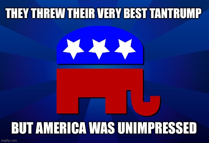 The voters got this… | THEY THREW THEIR VERY BEST TANTRUMP; BUT AMERICA WAS UNIMPRESSED | image tagged in gop | made w/ Imgflip meme maker