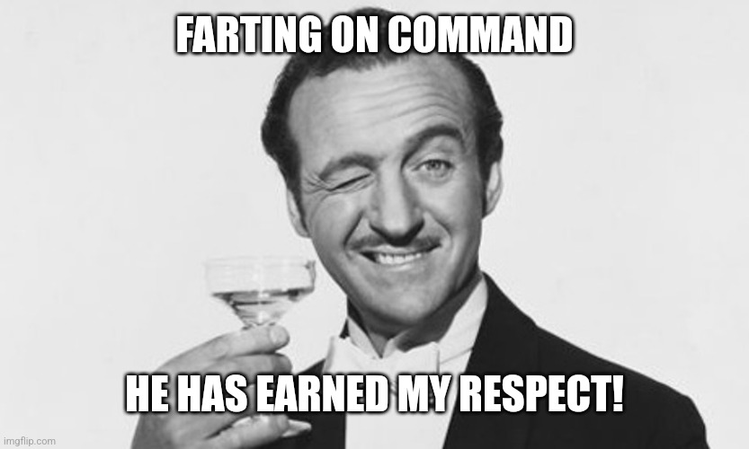 Wink toast | FARTING ON COMMAND HE HAS EARNED MY RESPECT! | image tagged in wink toast | made w/ Imgflip meme maker