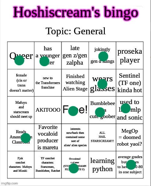 Hoshiscream bingo | image tagged in hoshiscream bingo | made w/ Imgflip meme maker