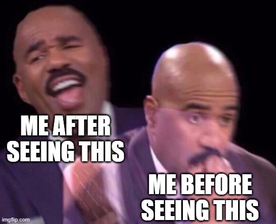 ME AFTER SEEING THIS ME BEFORE SEEING THIS | image tagged in steve harvey laughing serious | made w/ Imgflip meme maker