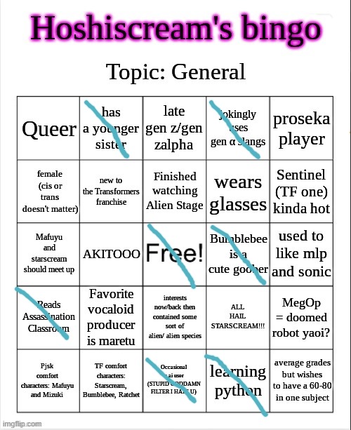 Hoshiscream bingo | image tagged in hoshiscream bingo | made w/ Imgflip meme maker