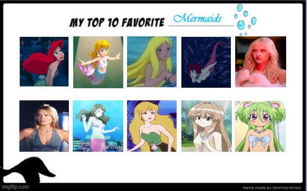 top 10 favorite mermaids | image tagged in top 10 favorite mermaids,the little mermaid,movies,anime,blondes,ariel | made w/ Imgflip meme maker