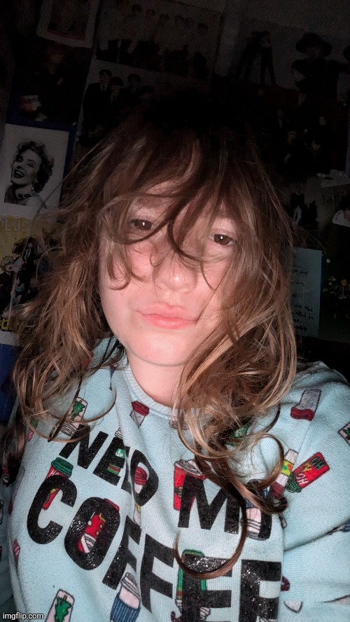 Sleepy curly mess | image tagged in hair,face reveal | made w/ Imgflip meme maker