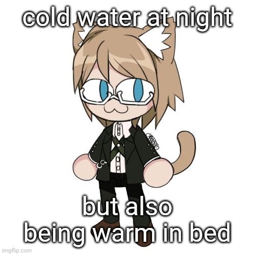 Byakannyuuu | cold water at night; but also being warm in bed | image tagged in byakannyuuu | made w/ Imgflip meme maker