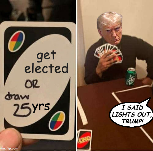 Do you think Joe Biden would make a good warden? | I SAID
LIGHTS OUT,
TRUMP! | image tagged in memes,inmate trump,uno draw 25 cards | made w/ Imgflip meme maker