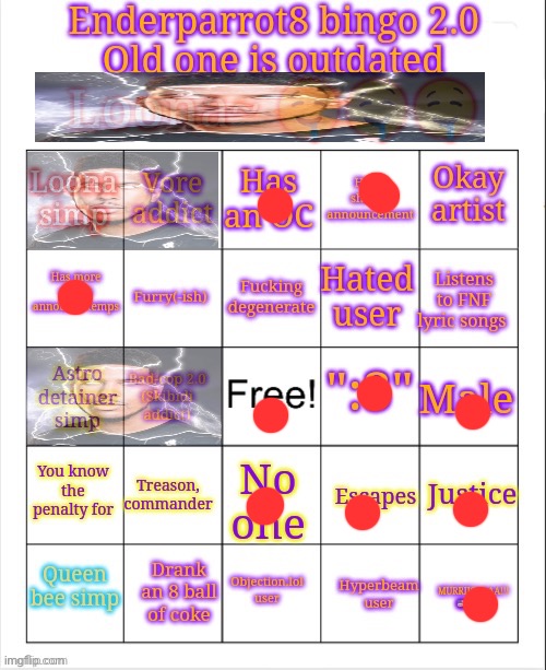 Thank god I didn’t get a bingo | image tagged in enderparrot8 bingo 2 0 | made w/ Imgflip meme maker
