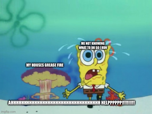 Funny | ME NOT KNOWING WHAT TO DO SO I RUN; MY HOUSES GREASE FIRE; AHHHHHHHHHHHHHHHHHHHHHHHHHHHHHHHHHH HELPPPPPP!!!!!!!!!! | image tagged in funny | made w/ Imgflip meme maker