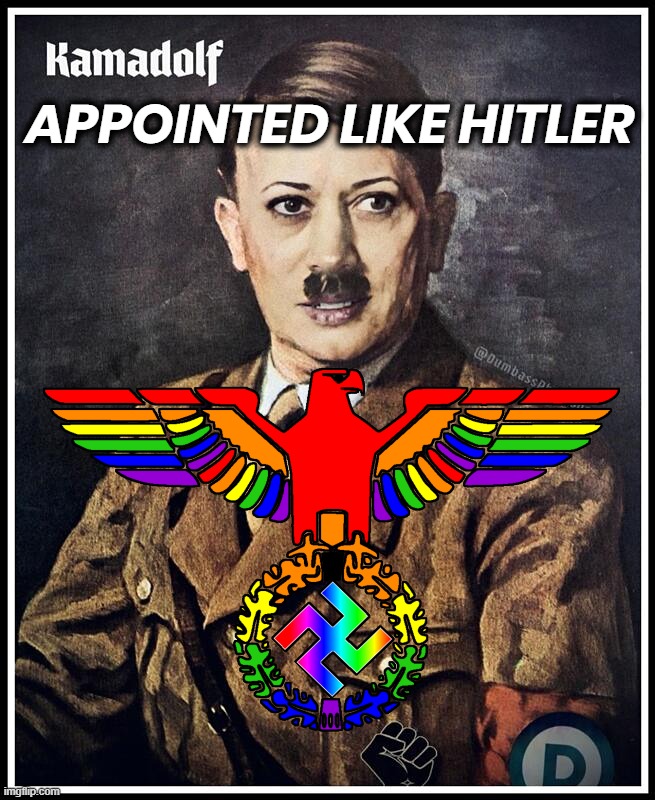 APPOINTED LIKE HITLER | APPOINTED LIKE HITLER | image tagged in kamala harris,biden,coup,liar,disloyal,hitler | made w/ Imgflip meme maker