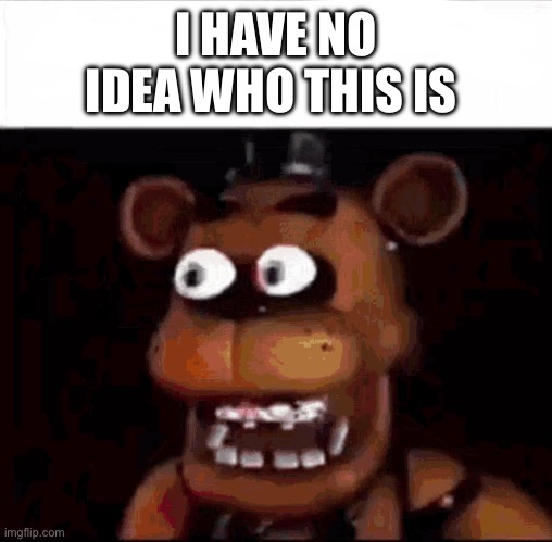 Shocked Freddy Fazbear | I HAVE NO IDEA WHO THIS IS | image tagged in shocked freddy fazbear | made w/ Imgflip meme maker