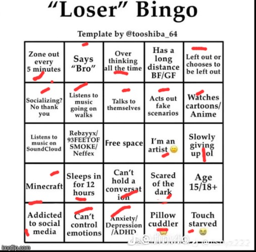 loser bingo | image tagged in loser bingo | made w/ Imgflip meme maker