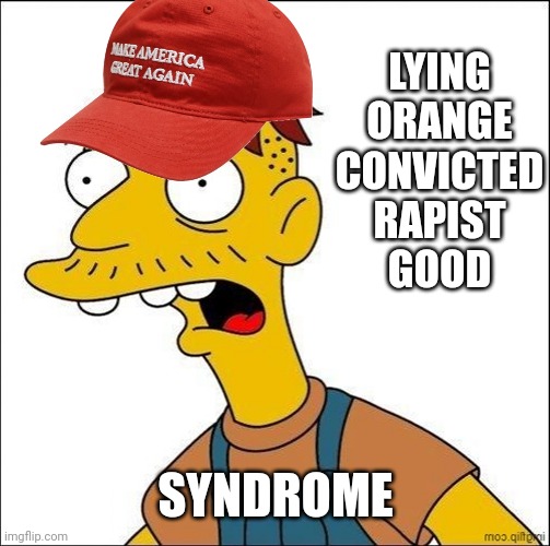 Some Kind Of MAGA Moron | LYING
ORANGE
CONVICTED
RAPIST
GOOD SYNDROME | image tagged in some kind of maga moron | made w/ Imgflip meme maker