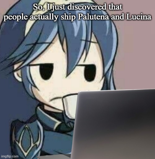 like why | So, I just discovered that people actually ship Palutena and Lucina | image tagged in lucina looking at laptop | made w/ Imgflip meme maker