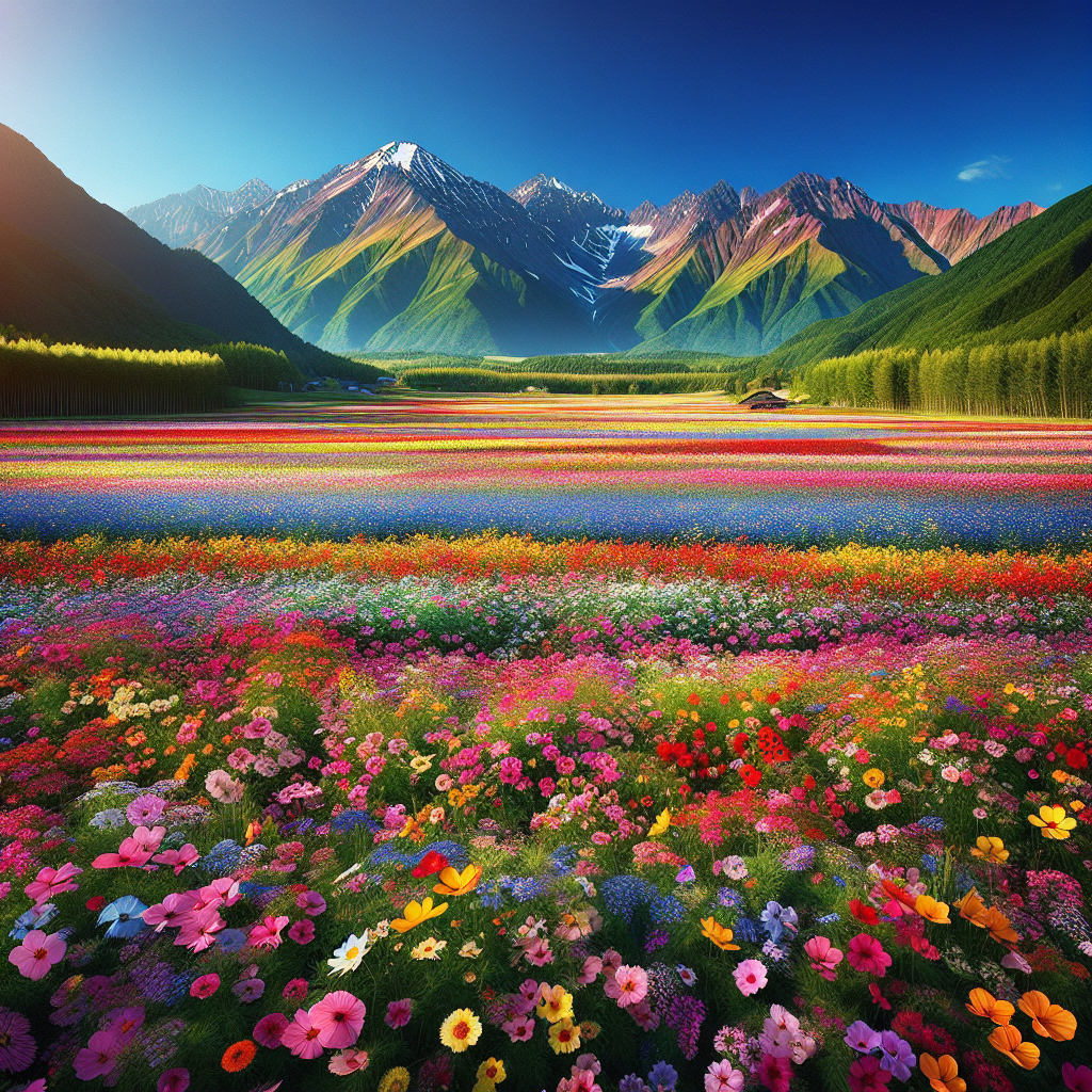 A feild full of pretty flowers and mountains in the background Blank Meme Template