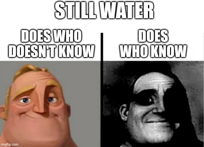 Teacher's Copy | STILL WATER; DOES WHO DOESN'T KNOW; DOES WHO KNOW | image tagged in teacher's copy,people who know,people who don't know vs people who know | made w/ Imgflip meme maker