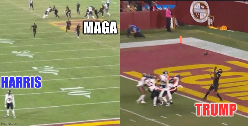 November 5th, 2024 Presidential Election Outcome Predicted By Hail Mary In Commanders Epic Comeback Win Over The Bears | MAGA; HARRIS; TRUMP | image tagged in presidential election,donald trump,kamala harris,maga,comeback,political meme | made w/ Imgflip meme maker