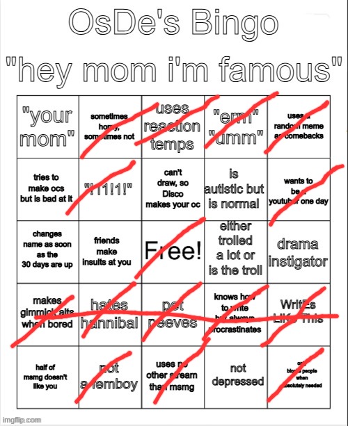 OsDe's Bingo | image tagged in osde's bingo | made w/ Imgflip meme maker