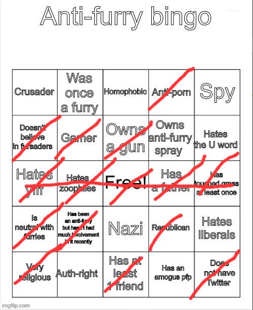 :P | image tagged in anti-furry bingo | made w/ Imgflip meme maker