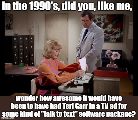 Teri Garr--RIP. | In the 1990's, did you, like me, wonder how awesome it would have been to have had Teri Garr in a TV ad for some kind of "talk to text" software package? | image tagged in star trek | made w/ Imgflip meme maker