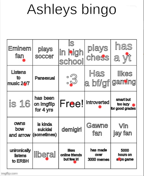 I did Ashley's bingo | image tagged in tag,bingo | made w/ Imgflip meme maker