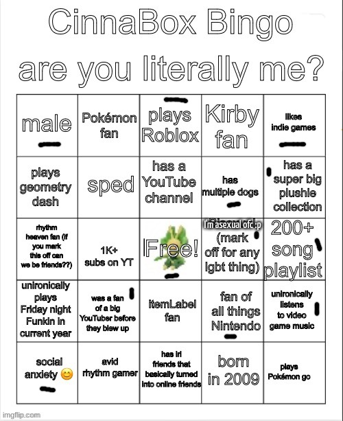 CinnaBox Bingo | I'm asexual ofc :p | image tagged in cinnabox bingo | made w/ Imgflip meme maker