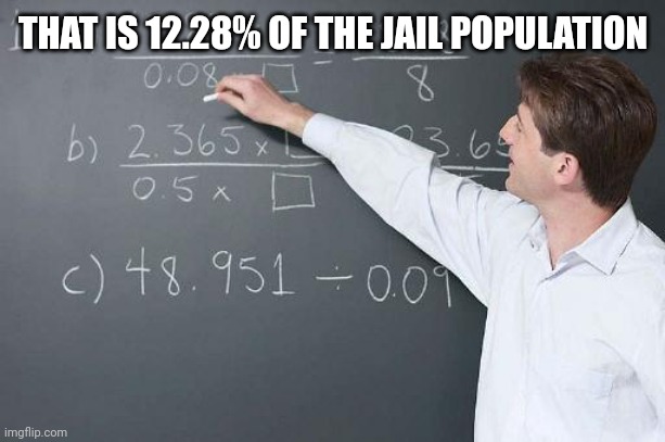 Math Teacher | THAT IS 12.28% OF THE JAIL POPULATION | image tagged in math teacher | made w/ Imgflip meme maker