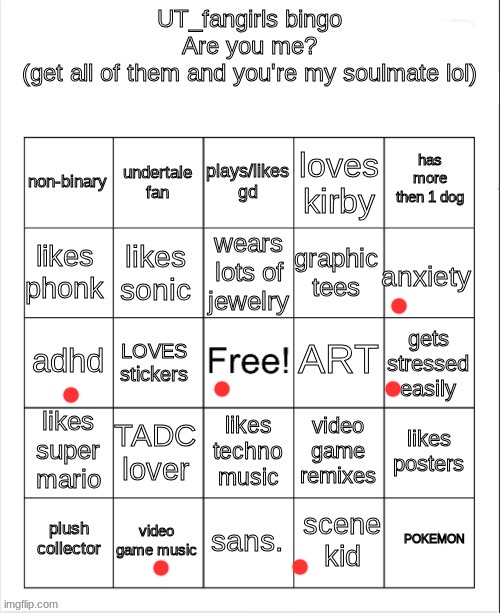 UT_fangirls bingo | image tagged in ut_fangirls bingo | made w/ Imgflip meme maker