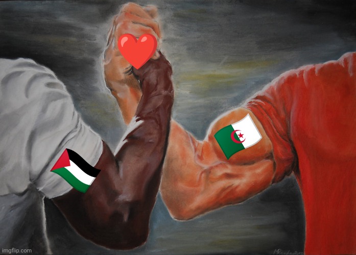 Free Palestine | ❤️; 🇩🇿; 🇵🇸 | image tagged in memes,epic handshake | made w/ Imgflip meme maker