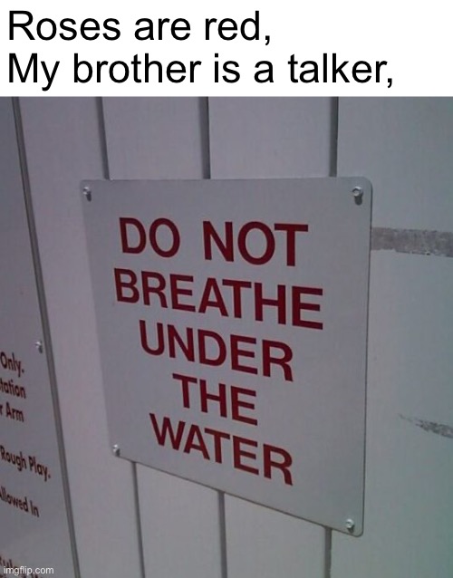 Signs | Roses are red,
My brother is a talker, | image tagged in rhymes,funny signs | made w/ Imgflip meme maker