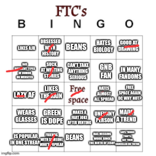 FTC's bingo card | image tagged in ftc's bingo card | made w/ Imgflip meme maker