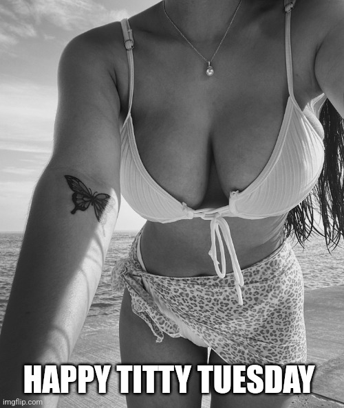 Titty Tuesday | HAPPY TITTY TUESDAY | image tagged in sexy,titties,big boobs,boobs,tuesday,meme | made w/ Imgflip meme maker