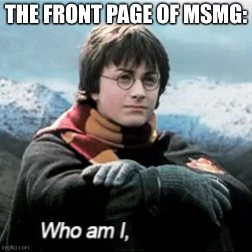 s | THE FRONT PAGE OF MSMG: | image tagged in who am i hedwig | made w/ Imgflip meme maker